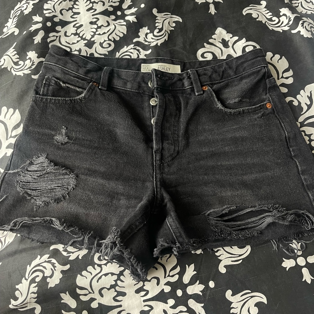 Topshop black denim distressed shorts